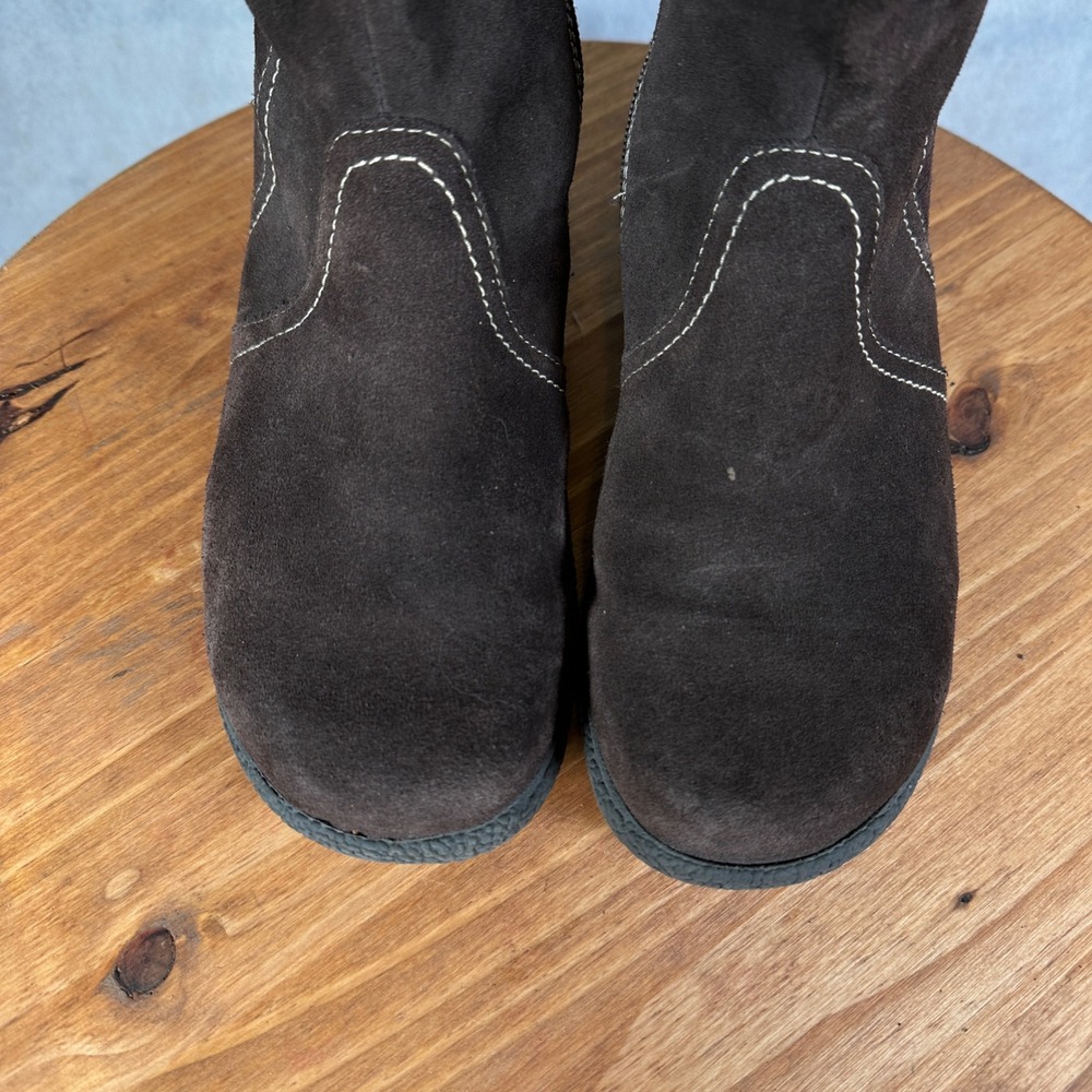Wanderlust Winter Boots Women 7.5 Brown Good Suede Faux Fur Trim Side Zip - Picture 3 of 13